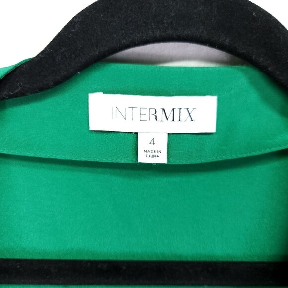 Intermix Silk Wrap Blouse Size 4 Green Long Sleeve Button Wrist - Picture 6 of 14